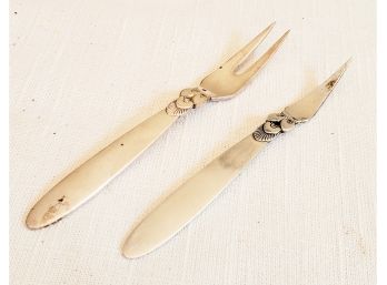 Two Vintage 1950s Georg Jensen Sterling Silver 925 Cactus Pattern Flatware Pieces