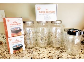 Assorted Canning Items - Ball Jars, Fermenters & Fermenting Glass Weights