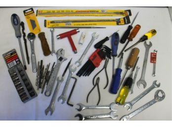 Large Mixed Tool Lot With Pliers, Wrenches, Sockets, Chisels, Drill Bits & More