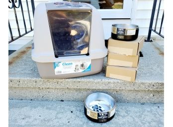 Four New YETI Dog Bowls & Cat Litter Box - All New