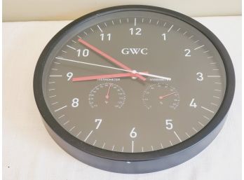 GWC Black 13.5' Battery Operated Wall Clock, Thermometer & Hygrometer