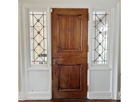 Original Mahogany 1910 Dutch Door And Leaded Glass Sidelights