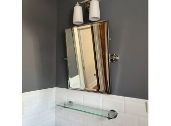 Polished Nickel Shelf, Tilt Mirror, Paper Holder And Double Light Sconce