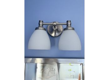 Brushed Chrome 2 Light Bathroom Sconce With Milk Glass Shade (bathroom 2-1)