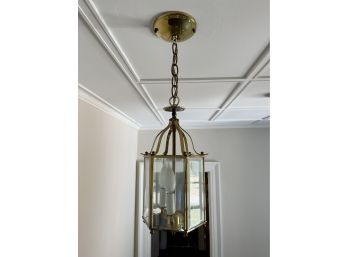 A Brass And Beveled Glass Hanging Cage Pendant Light - 2nd Floor