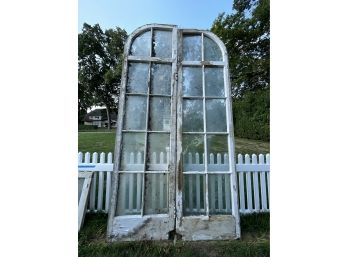 A Pair Of Vintage Half Round Storm Doors - Original To House