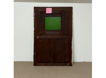 A Wood Door With Green Textured Window