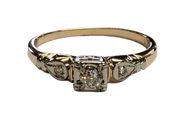 14K/18K Twotone 1920's Vintage Diamond Engagement Ring Featuring 3 Diamonds