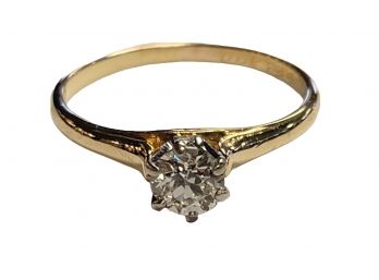 18K Yellow Gold Solitaire Diamond Engagement Ring Featuring One Round Diamond Approximately .50ct
