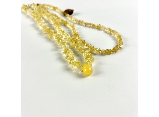 A Pair Of Mostly Citrine Beaded Necklace - Fire Opal, Citrine, Yellow Beryl - 18k Clasps