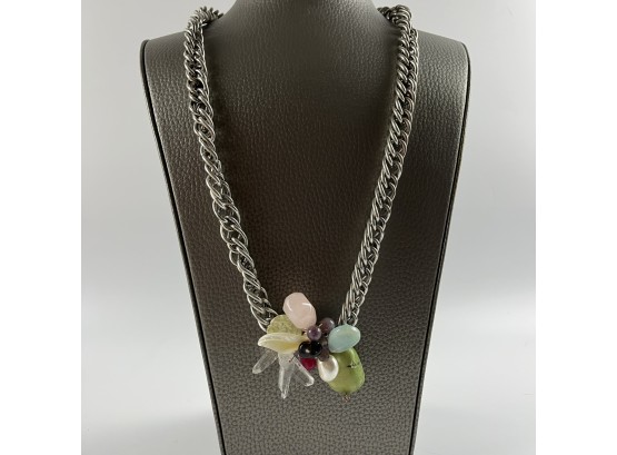 A Stunning Cluster Of Crystals And Various Gemstones On A Solid Chain - 28'