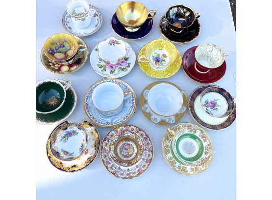 A Collection Of 14 Antique Bone China Tea Cups And Saucers