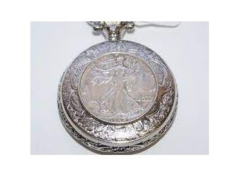 A Silver Half Dollar Walking Liberty Pocket Watch From The American Historical Society