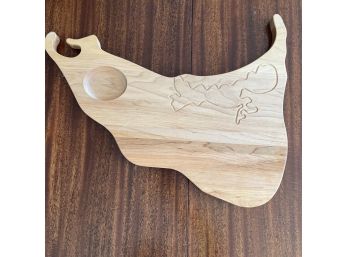 A Handmade Nantucket Shaped Wood Cheese Board, With Cut Out For Bowl