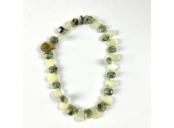 A Green Garnet And Chrysoprase Beaded Necklace - 16' - Tear Drop Beads