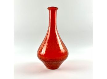 A Hand Blown Red Crackle Glass Bottle - Gorgeous Color And Shape