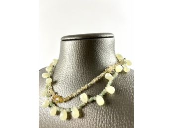 A Pair Of 16' Necklace - Aventurine, Citrine, Green Garnet, Yellow Beryl - 18k Clasps