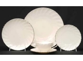 Elegant Lenox Weatherly - Complete Service For 12 - Creamy White With Swirl And Platinum Trim