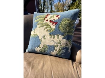 A 22' Square Wool Hooked Rug Foo Dog Pillow - Amazing
