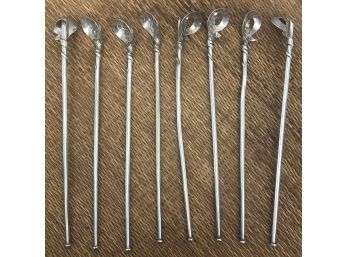 A Set Of 8 Sterling Silver Straw Spoons - For Languidly Sipping Ice Tea On Sultry Summer Afternoons