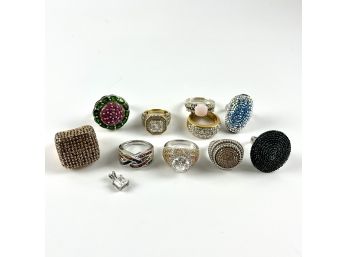 A Collection Of 10 Costume Cocktail Rings And A Zircon Pendant