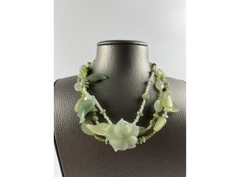 Aventurine Jade And Peridot Necklace - With Floral Center
