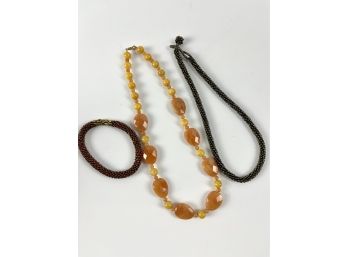 A Beaded Bracelet And 2 Necklaces - Including Faceted Carnelian Beads