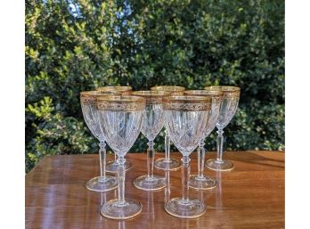 8 Crystal Wine Glass With Gilt Rim - 8'H