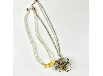 A Yellow Jade And Citrine Choker With 18k Clasp And A Mixed Metal Handmade Pendant On A Double Chain