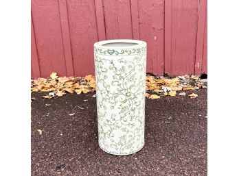 A Green And White Crackle Ware Umbrella Stand - 18'H