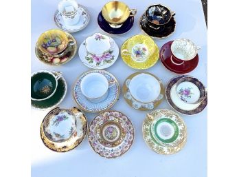 A Collection Of 14 Antique Bone China Tea Cups And Saucers