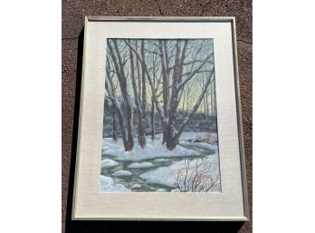 An Attractive Signed  Winter Landscape  Pastel On Paper - Linen Matt - Nicely Framed - 30x38