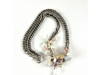 A Fun Grouping Of Light Colored Natural Gems And Crystals Juxtaposed On A Masculine Chain - 30'