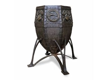 An Unique Metal Footed Plant Stand With Zodiac Motif - Medieval Detailing