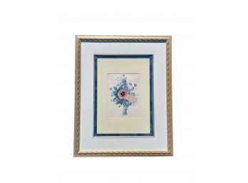 An Antique French Botanical Print In Gilt Wood Frame With Triple Mat - 27x 34
