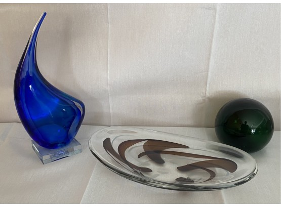 Three Pieces Of Decorative Art Glass