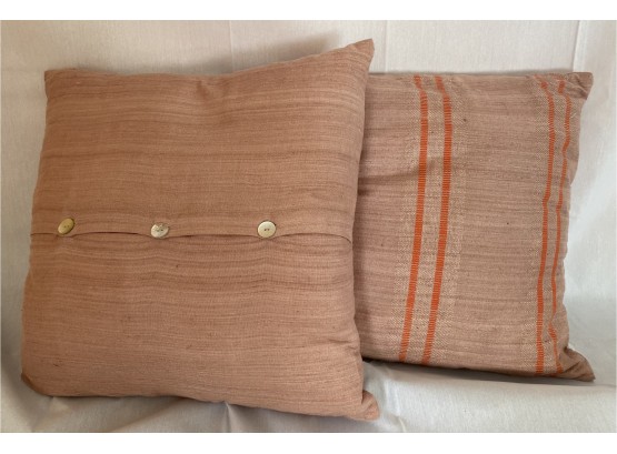 Two West Elm Pillows With Orange Stripes