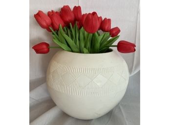 White Ceramic Vessel With Faux Tulips