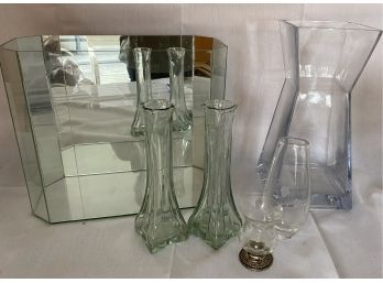 Vases And Mirrored Back Display Case