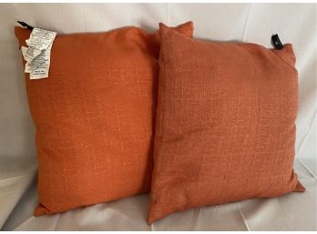 Two Newport Coral/orange Colored Down Throw Pillows