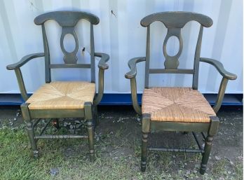 Two Green Rush Seat Chairs