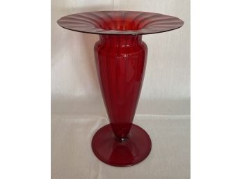 Red Trumpet Glass Vase