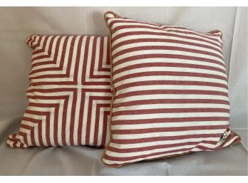 Two Tommy Hilfiger Throw Pillows With Red Stripe
