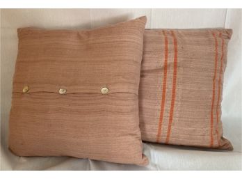 Two West Elm Pillows With Orange Stripes