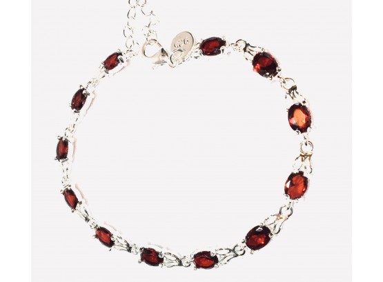 Sterling Silver 925 Tennis Bracelet With Deep Red Stones