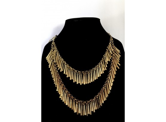 Fantastic Goldtone Egyptian Revival Style Two-Strand Fringe Necklace