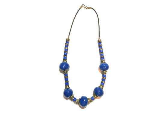 Amazing Dark Blue Bead & Metal Necklace