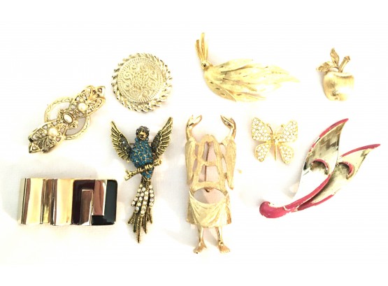 Grouping Of Gold-tone Estate Brooches Including Signed