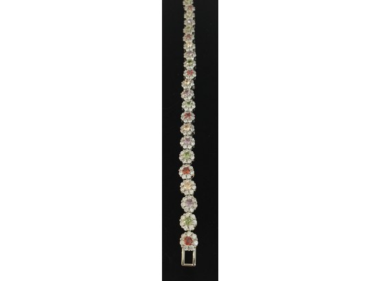 Sterling Silver Tennis Bracelet W/ Multicolor Stones