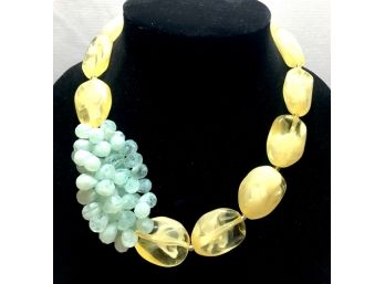 Fabulous Swirling Yellow Acrylic Bead Necklace W/ Asymmetrical Detail